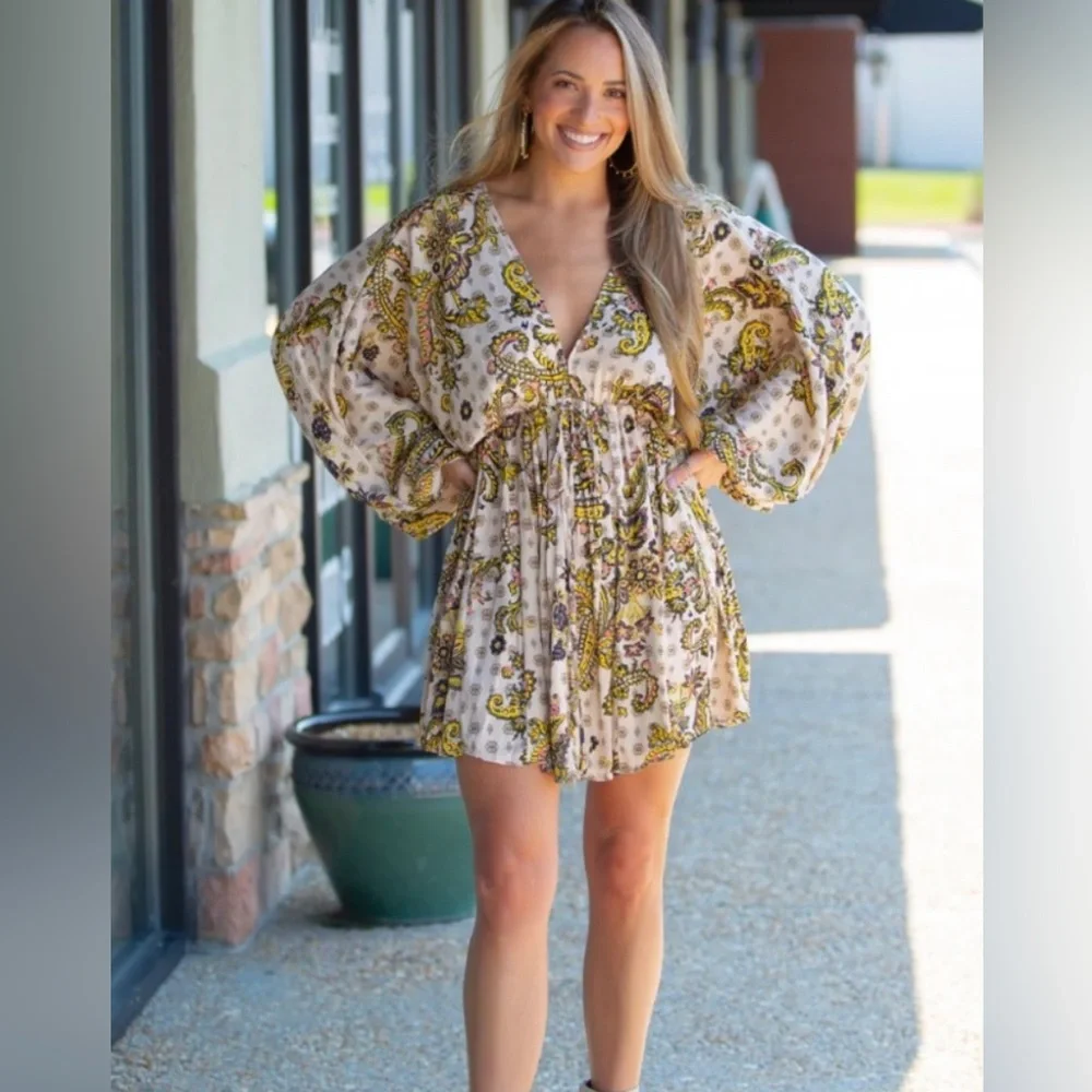 FREE PEOPLE Arzel Mini Dress in Tea Combo NEW - Picture 4 of 7